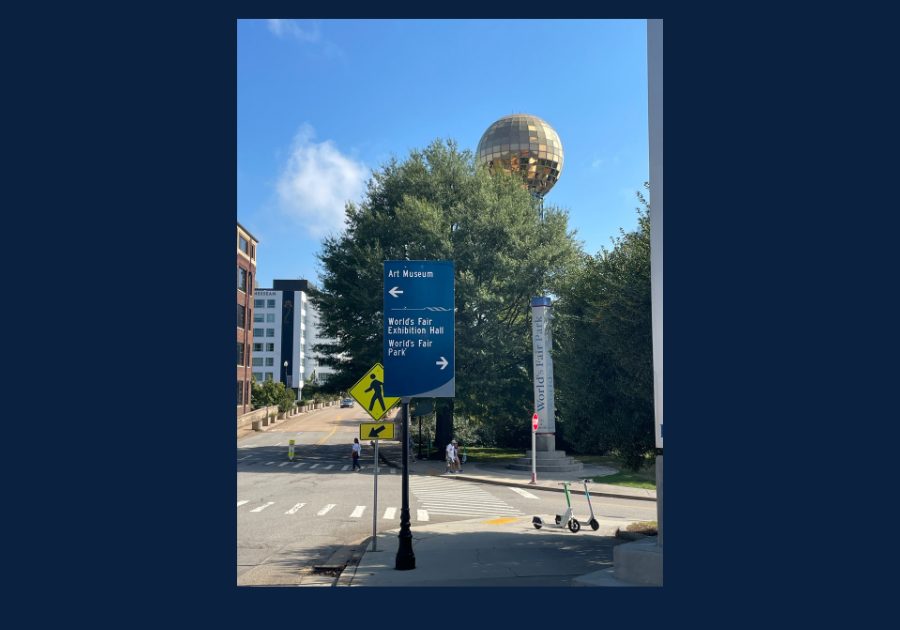 Knoxville Sunsphere rising above World’s Fair Park on a clear day